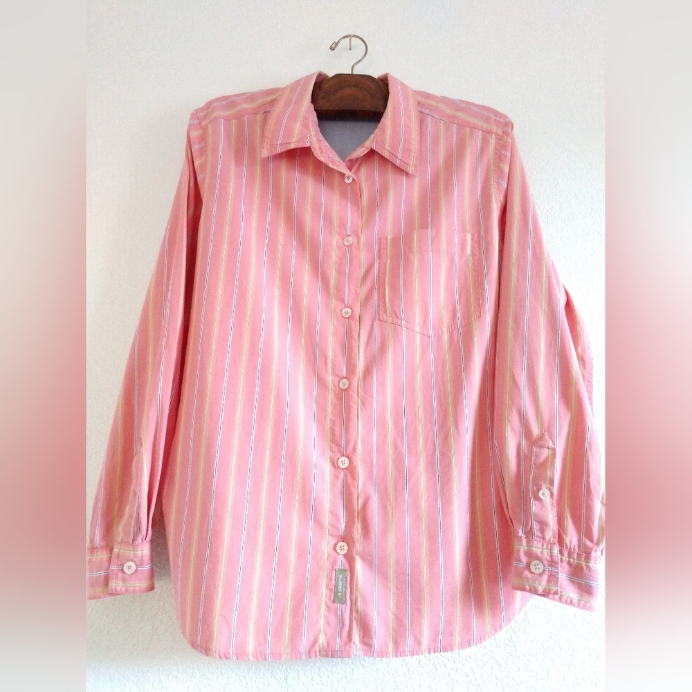 Liz Claiborne Lizwear Womens Striped Oxford Shirt Long Sleeve Button Front Large